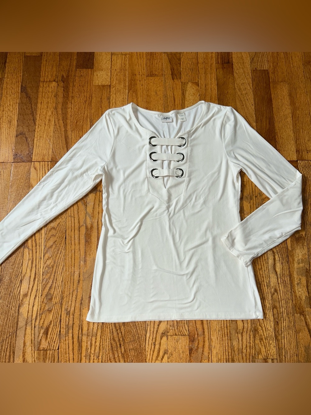 Daytrip Off-White Cream Lace-Up Grommet Long Sleeve Top - Size Large